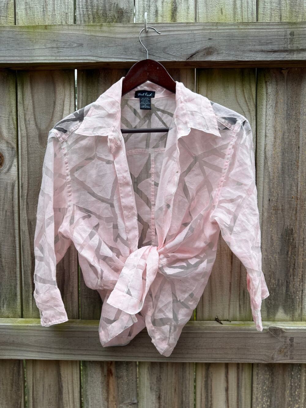 Vintage Sheer Palm Print Button-Up | Blush Pink